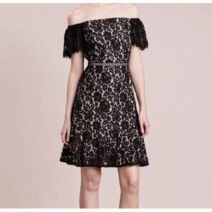 J.Crew Off-Shoulder Lace Dress Black & Nude Wedding Guest Cocktail $228 Size 6